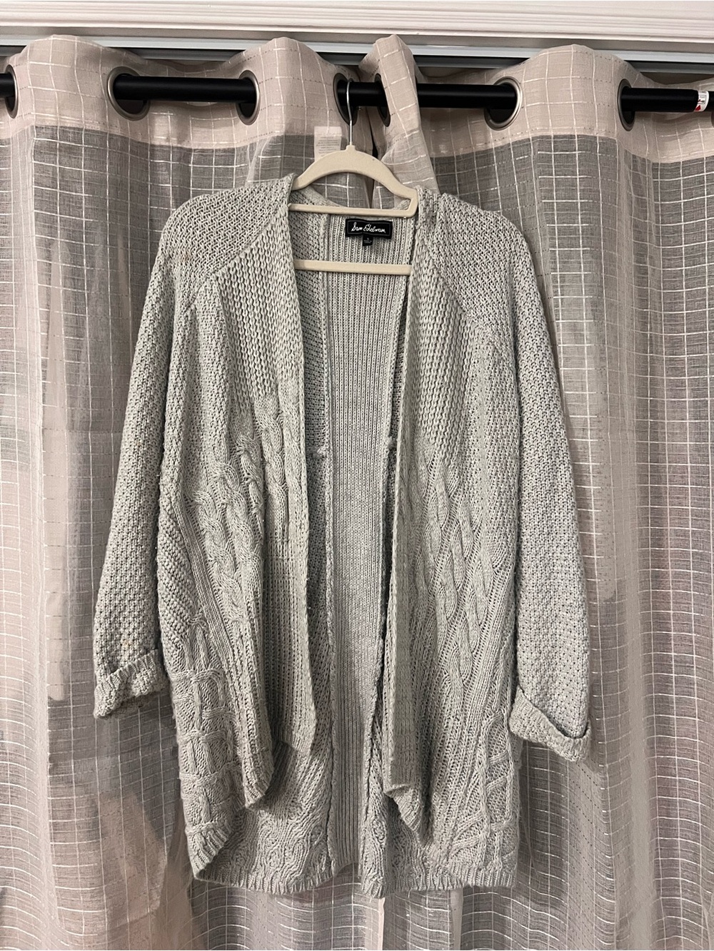 Sam Edelman Light Gray Cable Knit Open-Front Cardigan